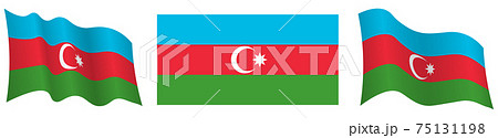 flag of Azerbaijan in static position and in motion, fluttering in wind in exact colors and sizes, on white background