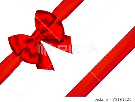 Red realistic gift bow with horizontal  ribbon. 75131226