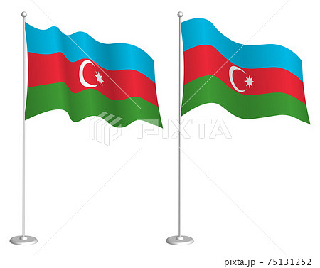 flag of Azerbaijan on flagpole waving in wind. Holiday design element. Checkpoint for map symbols. Isolated vector on white background