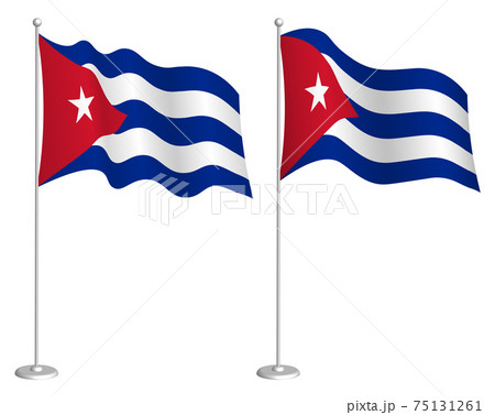 flag of Cuba on flagpole waving in wind. Holiday design element. Checkpoint for map symbols. Isolated vector on white background
