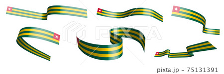 Set of holiday ribbons. Flag of Togolese Republic flag waving in wind. Separation into lower and upper layers. Design element. Vector on white background