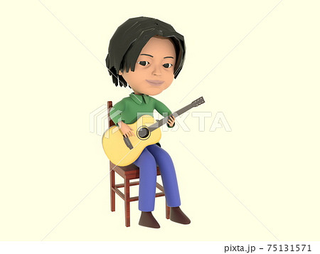 楽器のある風景 ギターを弾く男の人のイラスト素材
