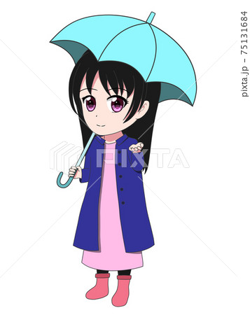 雨の日に傘をさす女の子のイラスト素材