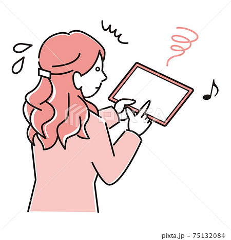 タブレットを使いすぎてスマホ老眼になり困っているスーツ姿の女性 程よいシンプルなイラスト 75132084