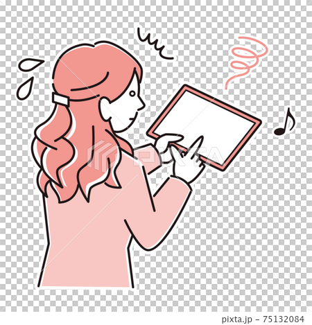 タブレットを使いすぎてスマホ老眼になり困っているスーツ姿の女性 程よいシンプルなイラスト 75132084