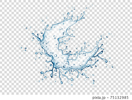 Blue water splash and drops  on transparent background. 75132985