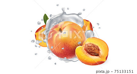 Peaches in splashes of yogurt or milk. Peaches in splashes of yogurt or milk. 75133151