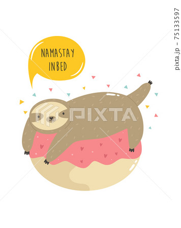 Cute sloth on a donut. Vector illustration of a funny animal 75133597