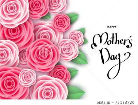 Mother's day greeting card template with pink  roses. 75133720