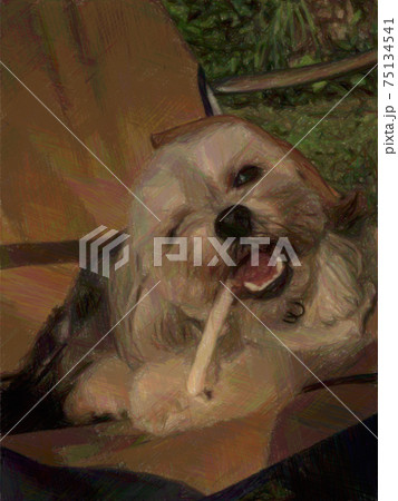 ウインクしながらおやつを食べる犬のイラスト素材 ウインクしながらおやつを食べる犬のイラスト素材