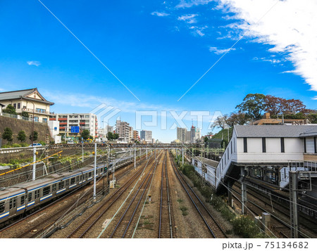 青木橋から見た京急神奈川駅と線路とJR横須賀線 75134682