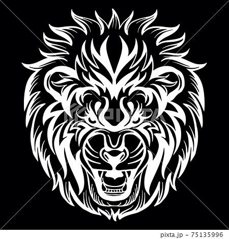 Vector Head Of Mascot Lion Isolated On Blackのイラスト素材