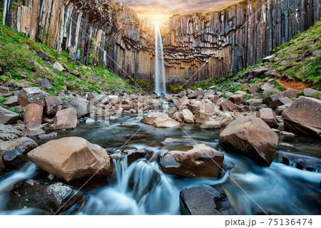 Famous Svartifoss Waterfall in Skaftafell, Iceland. Famous Svartifoss Waterfall in Skaftafell, Iceland. 75136474
