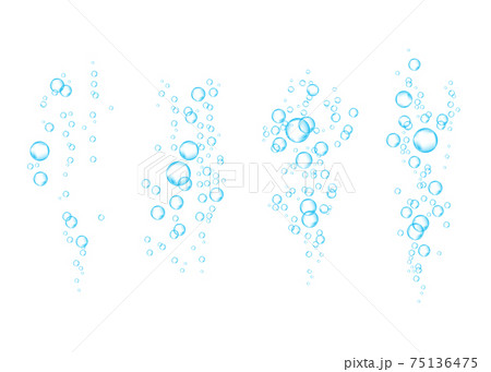 Blue underwater fizzing air bubbles  stream on white  background. 75136475