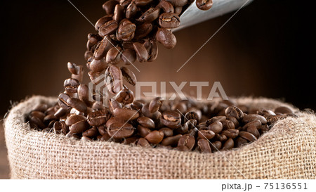 Falling Roasted Coffee Beans 75136551