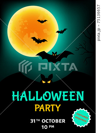 Halloween party template with  bats  and moon. 75136657
