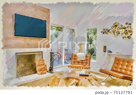 おしゃれなインテリアのイラスト風の画像のイラスト素材