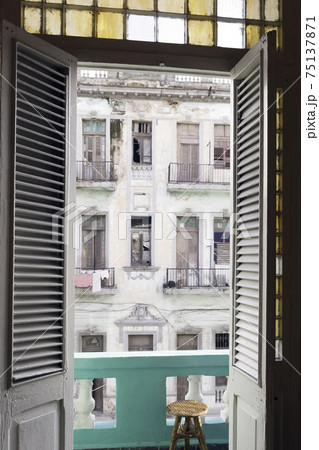 Balcony entrance with old building in background - Havana, Cuba 75137871