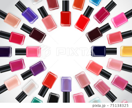 Nail polish collection background with place for text. Cosmetic product template for advertisement, magazine, product sample. Vector Illustration 75138325
