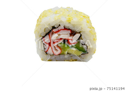 Uramaki sushi roll with surimi isolated on white background 75141194