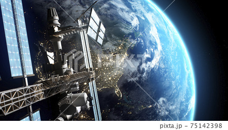 Artificial satellite flying over Earth 75142398