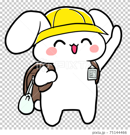 かわいいうさぎの小学生が手を挙げているところのイラスト素材