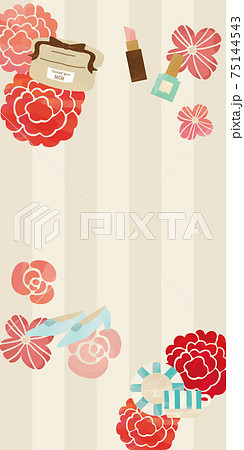 母の日 水彩タッチお花とプレゼントアイテムのストライプデザインのイラスト素材