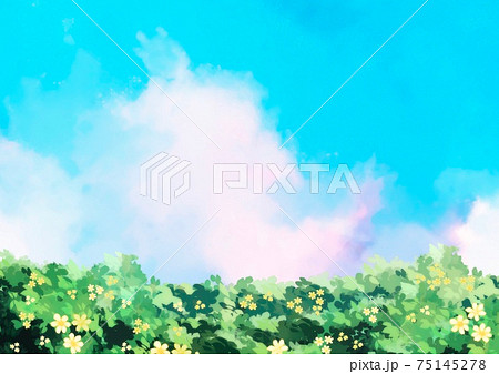幻想的なピクニック日和の青空の風景のイラスト素材