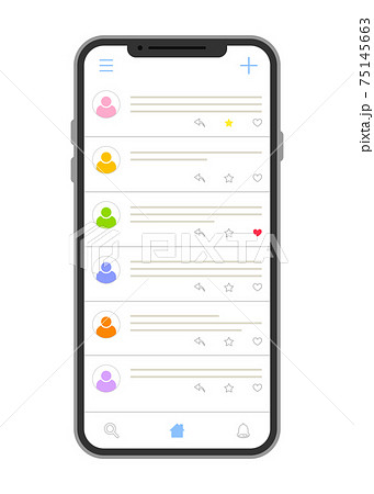 スマートフォンに表示されたSNSのホーム画面 スマートフォンに表示されたSNSのホーム画面 75145663