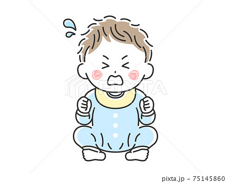 お座りをして泣いている赤ちゃんのイラストのイラスト素材