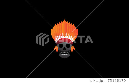 abstract skull with Tribal Headdress feathers Indian logo design vector icon symbol graphic illustration 75146170