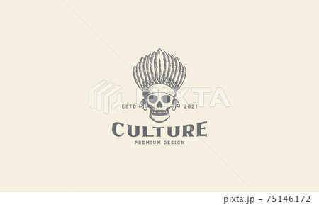 engrave skull with Tribal Headdress feathers Indian logo design vector icon symbol graphic illustration engrave skull with Tribal Headdress feathers Indian logo design vector icon symbol graphic illustration 75146172
