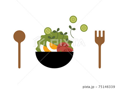 サラダと食器 イラストのイラスト素材