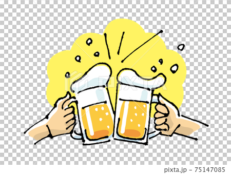 生ビールで乾杯（筆絵・ベクター） 75147085