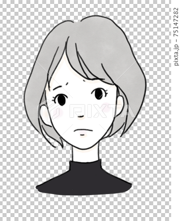 女性 困り顔 ショートヘアー 黒い服 人物イラストのイラスト素材