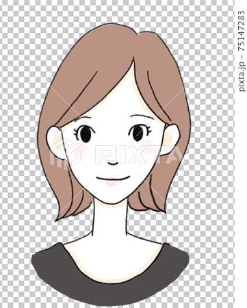 Female face, smile, Bob, gentle black clothes, simple illustration icon 75147283