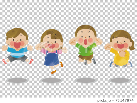 ジャンプする子供たち 水彩 75147974