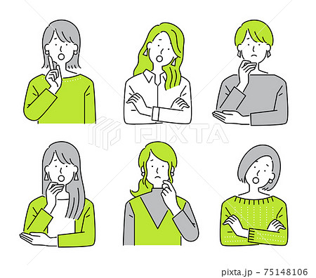 悩む大人の女性のシンプルイラストのイラスト素材