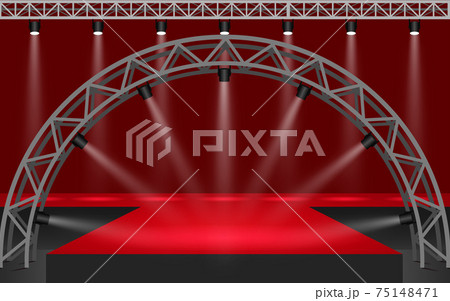 red stage with spotlight on the truss system in the hall red stage with spotlight on the truss system in the hall 75148471