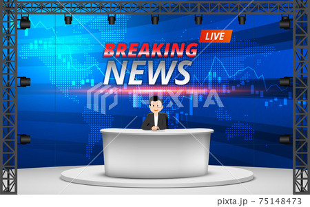 white table and breaking news on lcds background in the news studio room white table and breaking news on lcds background in the news studio room 75148473