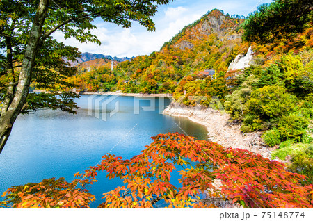 福島県 紅葉の田子倉湖 75148774