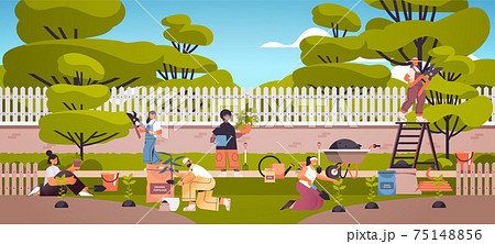 Gardeners Taking Care Of Plants People Working のイラスト素材