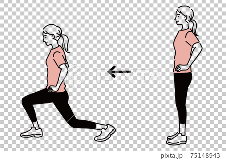ランジ エクササイズ 女性 美容 イラスト 手描き 水彩 ランジ エクササイズ 女性 美容 イラスト 手描き 水彩 75148943