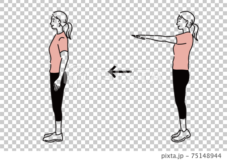 手を伸ばす　運動　女性　エクササイズ　イラスト　手描き　水彩 75148944