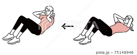 腹筋 運動 女性 エクササイズ イラスト 手描きのイラスト素材