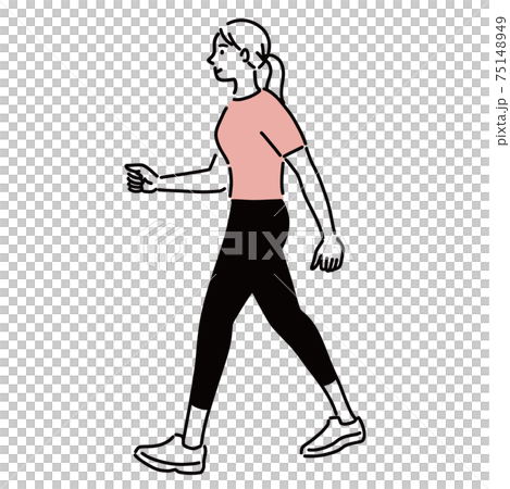 ウォーキング　運動　女性　エクササイズ　イラスト　手描き 75148949