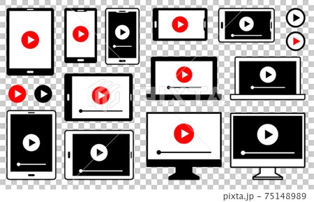 Video playback icon set for smartphones, tablets, laptops, and PCs Video playback icon set for smartphones, tablets, laptops, and PCs 75148989