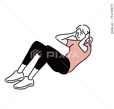 腹筋 運動 女性 エクササイズ イラスト 手描きのイラスト素材