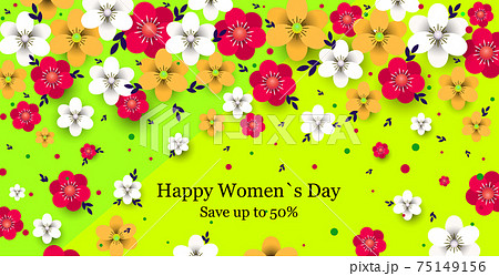 womens day 8 march holiday celebration concept sale banner greeting card poster or flyer with flowers 75149156