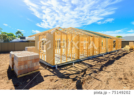 New Australian house timber frame installation 75149202